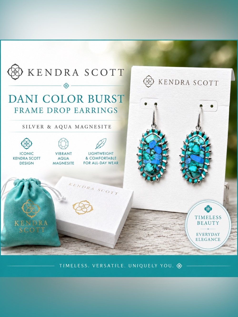 Kendra Scott Dani Color Burst Earrings Aqua Magnesite-Retired/HTF Collector Fav